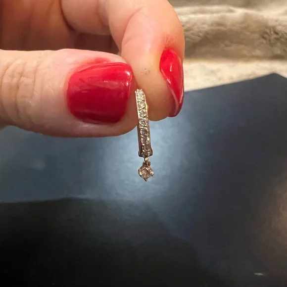 14k Solid Rose Gold and Natural Diamonds Huggie Hoop - single - Picture 6 of 9